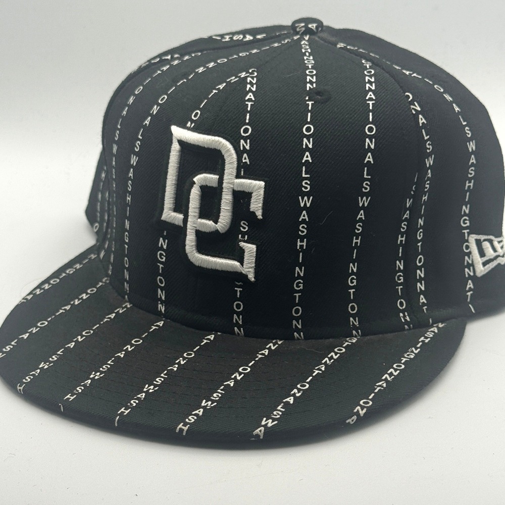 New Era 59FIFTY Washington Nationals MLB Fitted Hat Black White Wool Size 7 1/2